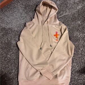 Beige Hoodie with Colorful Cross Design